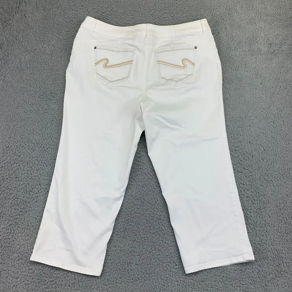 Contemporary Denim Pants Womens 16 White Capri‎ Mid-Rise Straight Leg Stretch
